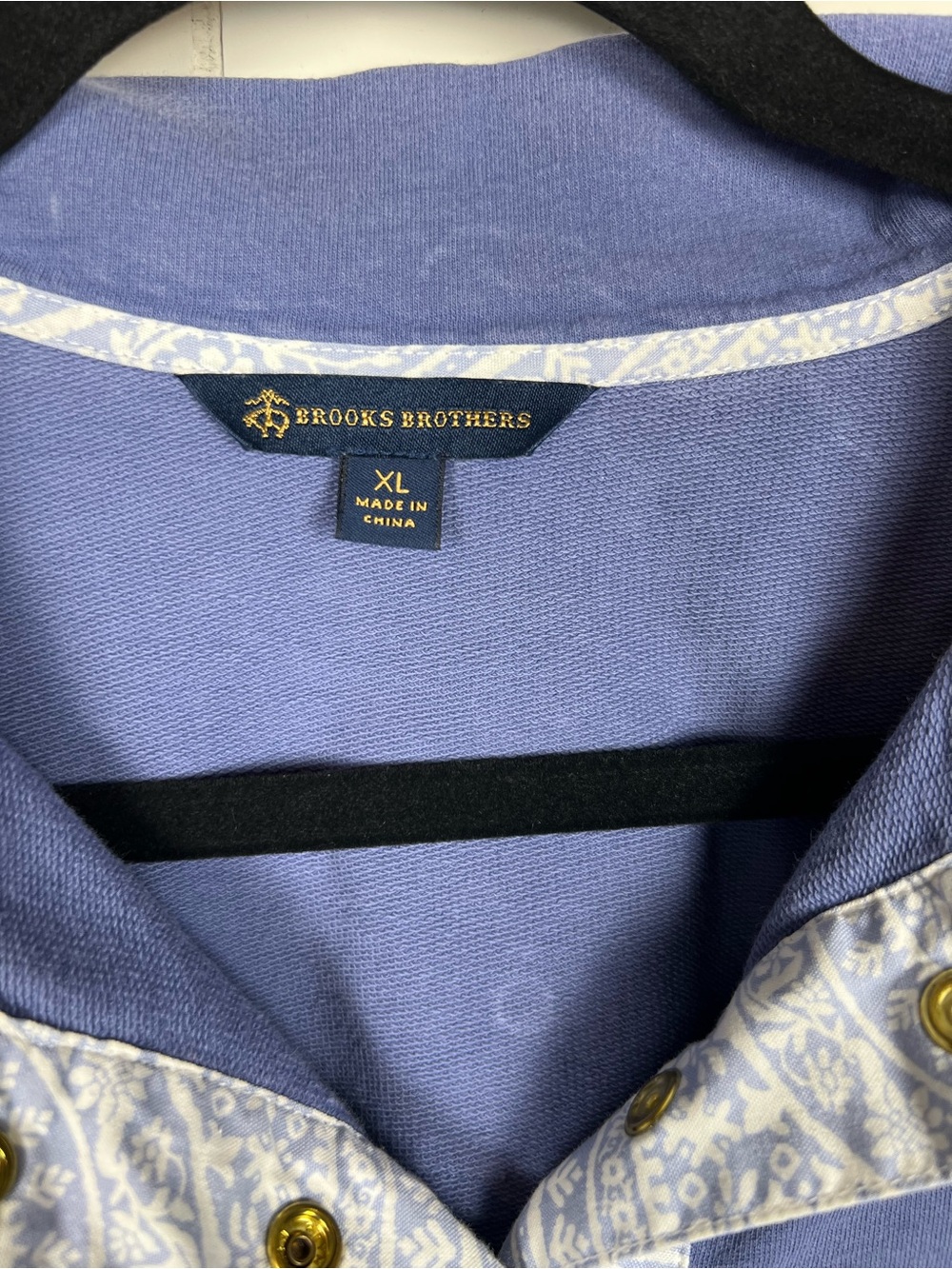Brooks Brothers Pullover Cornflower Blue Patterned Accents Gold Snap Buttons - Picture 5 of 13